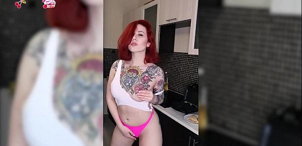  Sexy Girl in Cute Lingerie Play Pussy in Kitchen - Solo